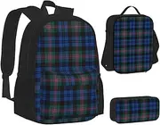 [ERCgad] Striped Checked Print Canvas 3-In-1 School Bags Set Backpack Lunch Bag Pencil Case Combo For Men Women, Black, One Size
