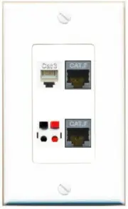 [4 Ports] 2 CAT7 PHONE SPEAKER Wall Plate DecorZ White