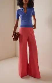 [Carolina Herrera] High-Waist Stretch-Wool Wide-Leg Pants
