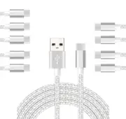 Catzon 1M 2M 3M 10Packs USB Type C Cable Nylon Braided Phone Cable Fast Charger Cable USB Cord -Silver