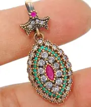 Ottoman Empire Style 4CT Treated Ruby & Topaz 925 Sterling Silver Pendant TC4