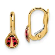 14K Yellow Gold Children'S Enamel Ladybug Leverback Earrings