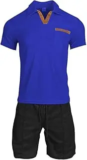 [Generic] Men's Summer Plaid Breathable V Neck T Shirt Shorts Set V Neck Top Drawstring Shorts with Pocket Set Mens Patch Colors Breathable Short Sleeved Set Suit