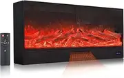 USOR Electric Fireplace 150cm Recessed Wall Mounted Heater Linear Fireplace Smoke-Free Wood Charcoal Led Ultra Thin Remote Control 7 Colors Flame 5 Levels Dimmable Insert Fireplace Heating 750w/1500w