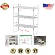 Medium Expandable Tiered Spice Rack in White - Perfect for Pantry Organization