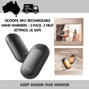 Ocoopa 2in1 Rechargeable Hand Warmers – 2-Pack, 3 Heat Settings, UL Safe- BLACK