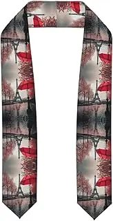 [SKKNT] Eiffel Tower With Red Umbrella Print Graduation Shawl Stole For Academic Commencements Honor Sash Congratulations Gift