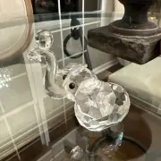 Crystal Elephant Holding Ball, Clear Glass Figurine/ Sculpture