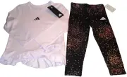 NWT Adidas Girls 24 MONTHS 2-piece Set / L/S top & sparkle leggings Purple/black