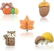 [Apol] Squirrel Brooch Set,5 Pieces Fall Forest Animals Plants Brooch Pins Squirrel House Acorn Mushroom Maple Leaf Brooch Badges Lapel Pin Cute Backpack Pin Breastpin for Autumn Forest Thanksgiving Party