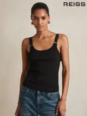 Reiss Black Isabella Stretch-Cotton D-Ring Strap Vest (F97695) | $80