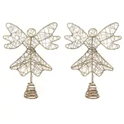 2PK Santa's Helper Christmas Tree Metal Angel Topper Holiday Decoration 25cm