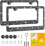 Yunh Bling License Plate Frame for Women, Pack of 2 Premium Stainless Steel License Plate Holders with Rhinestones, Handmade with Crystal Glitter and
