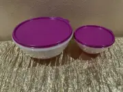 New Tupperware Beautiful Colors Set 2 Wonderlier Mixing Nesting Bowls Plum Clear