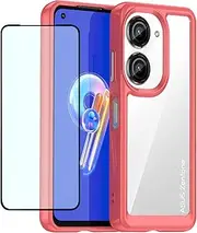 [GTBDEKI] Clear Case for Zenfone 9/9Z Case, Zenfone 10 AI2202 Case with HD Screen Protector, Anti-Scratch Shockproof Clear Hard PC + TPU Bumper Protective Cover Case for Asus Zenfone 9/10 Crystal Red