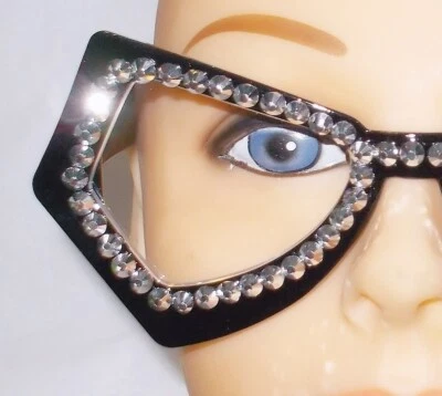 UNIQUE BOUTIQUE SEXY GEOMETRIC SHAPED BLACK GLASSES WITH SILVER STONES 2.50