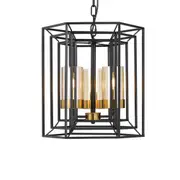 Lane 3 Light Pendant Black, Antique Brass & Amber - LANE PE3-BK+AB