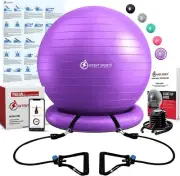 Professional Quality 65cm Yoga Ball with Burst-Resistant PVC & Resistance Bands