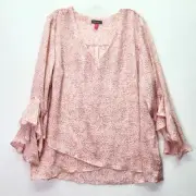 Vince Camuto Blouse Womens 2X Pink Speckled Flutter Sleeve Chiffon Plus Size NWT