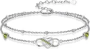 [KoyeKei] Infinity Heart Anklet for Women August Birthstone Layered Ankle Bracelet 925 Sterling Silver Light Green Peridot Summer Beach Jewelry Birthday Anniversary Gifts for Wife, Medium, Silver, Cubic