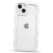 for Case Wavy Edge Clear Back Design, Anti-Slip Grip Cute Wave iPhone 13 White
