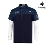 【LE COQ SPORTIF 公雞】高爾夫系列 男款藏青色質感緹花吸汗速乾抗UV短袖POLO衫含內搭衣 QGT2J200