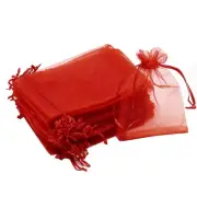 100Pcs Christmas Organza Bags 4x6 Inch, Red Drawstring Wedding Party Favor Ho...