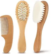 Baby Comb Set, Baby Hair Brush, Natural Wooden Baby Hair Brush with Soft Goat Bristles, for Infants, Scalp Care, Baby Accessories