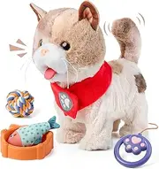 Interactive Electronic Plush Cat Toy for Kids, Realistic Walking Cat Toy That Walks, Meows,Tongues Out and Wags Tail, Kitten Pet Toy with Leash, Birthday Boys and Girls 3 4 5 6 7 Years Old