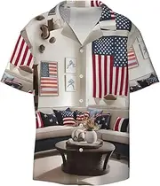 [HJLUUFT] American Flag and Baseball Men's Shirts,Classic Hawaiian, Cuban Styles,Vacation Wear - Breathable Button Down Shirts for Men