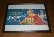 ESSLINGER'S BEER & ALE FRAMED COLOR CHRISTMAS AD PRINT