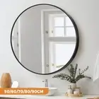 Oikiture Wall Round Mirrors Black Makeup Mirror Home Decro 50/60/70/80/90cm