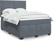 Box Spring Bed with Mattress Dark Grey Double Velvet,Beds & Bed Frames-3293384