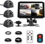 VSYSTO 4CH Backup Camera, 7.0'' Monitor Truck Dash Cam Vehicle DVR Front & Sides & Rear VGA Camera for Semi Trailer Truck Van Tractor RV with Infrared Night Vision Lens