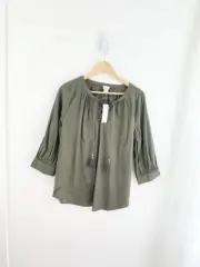 Chicos 2 Green 3/4 Sleeve Peasant Blouse Top Women’s 12/14 NWT