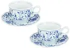 Snoopy Tea Cup & Saucer Pair Set Karakusa Indigo Arabesque Peanuts JAPAN NEW