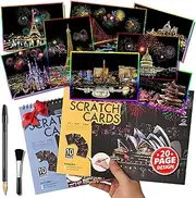 20 Page Scratch Art Book for Adults & Teens: Cityscape Engraving Kit with Travel Landmarks | Stress Relief, Mindfulness & Home Décor Craft Activity | Creative Gift for Artists (Colorful City Series)