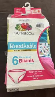 Fruit of the Loom Size 8 Breathable Girls 6-pack Micro-Mesh Bikini Multi-Color
