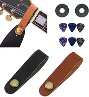 2 Pieces Guitar Leather Headstock Tie Strap Hook with Retro Metal Button Accessories with Strap Button Headstock Adaptor, 8 Guitar Picks for Acoustic Electric Guitars Ukulele and Banjo