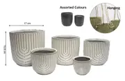bulk 6 Ripple Ceramic Planter w Hanging Rope 2 Assort 17x16cm
