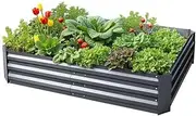 Green FingersGarden Bed Galvanized Steel Planter Box, Gardening Supplies Plant Containers Patio, 150 x 90 x 30cm Rectangle Raised Beds Grey for Vegetables Flowers Herbs