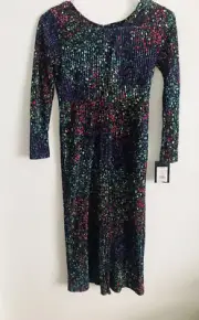 Art Class Long Sleeve Jumpsuit Ribbed Black Multi-Color Floral Size S (6/6x) NWT