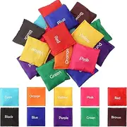 20 Pcs Educational Bean Bags Mini Colors Beanbags Learning Toy 2.76 x 2.76 in Cornhole Beanbag for Preschool Classroom Learning Color Outdoor Carnival Family Catch Sensory Game, 10 Colors (Words)