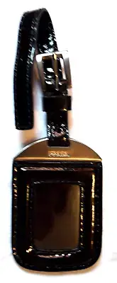 Prada Black Patent Leather Bag Tag w/ Silver Tone Accent