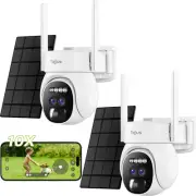 Dual Lens Security Cameras Wireless Outdoor 2Packs, 360° PTZ Solar Cameras fo...