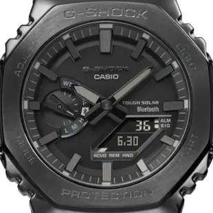 【CASIO 卡西歐】G-SHOCK 金屬農家橡樹太陽能智慧藍芽奢華全金屬八角形雙顯錶-黑 GM-B2100BD-1A