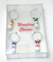 NEW Snowman Wine Glass Charms Winter Christmas Party Snowmen Blown Glass Bar Set