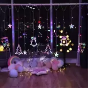 138 LED Star Deer Bell Curtain Fairy String Lights Hanging Christmas Party Decor