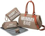 [Generic] Mummy Bag Set with Mummy Treasures and Baby Necessities Bag-Stylish and Durable Nappy Tote Bag-Comes with Changing Mat & Pacifier Holder-Perfect for New Mums, Baby Shower Gifts and Travelling