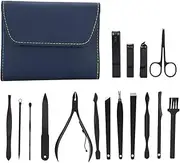 Nail Tool Set, 16pcs Portable Nail Clippers Professional Pedicure Tools Set Stainless Steel Manicure Scissors Grooming Tool Kit(blue)